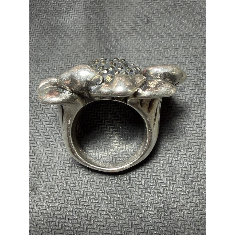 Vintage 925 Thai Sterling Silver Marcasite Flower Statement Ring 12.1g - Picture 2 of 6